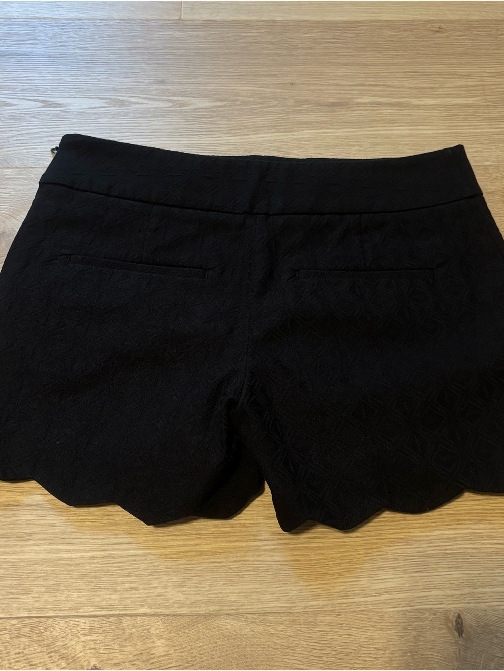 LOFT Black High-Waist Scallop Hem Textured Shorts